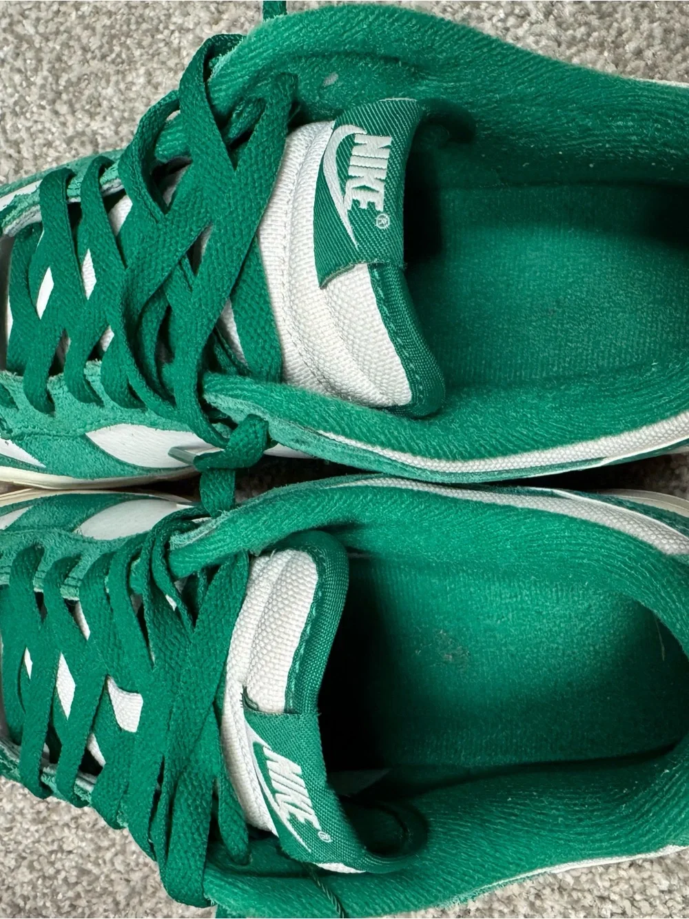 Nike Men’s Green & White Low-Top Sneakers - Suede Accent
